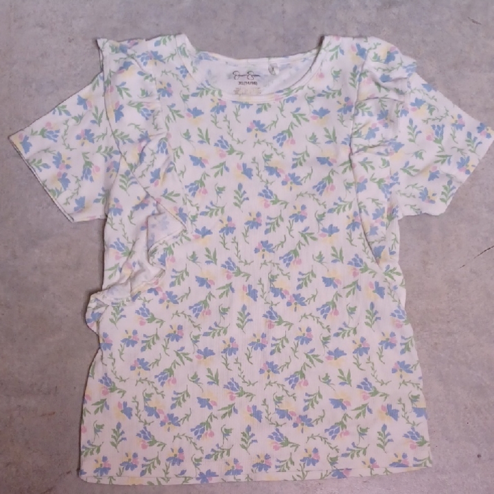Jessica Simpson Kids Floral Ruffle Tee - White and Pastel
